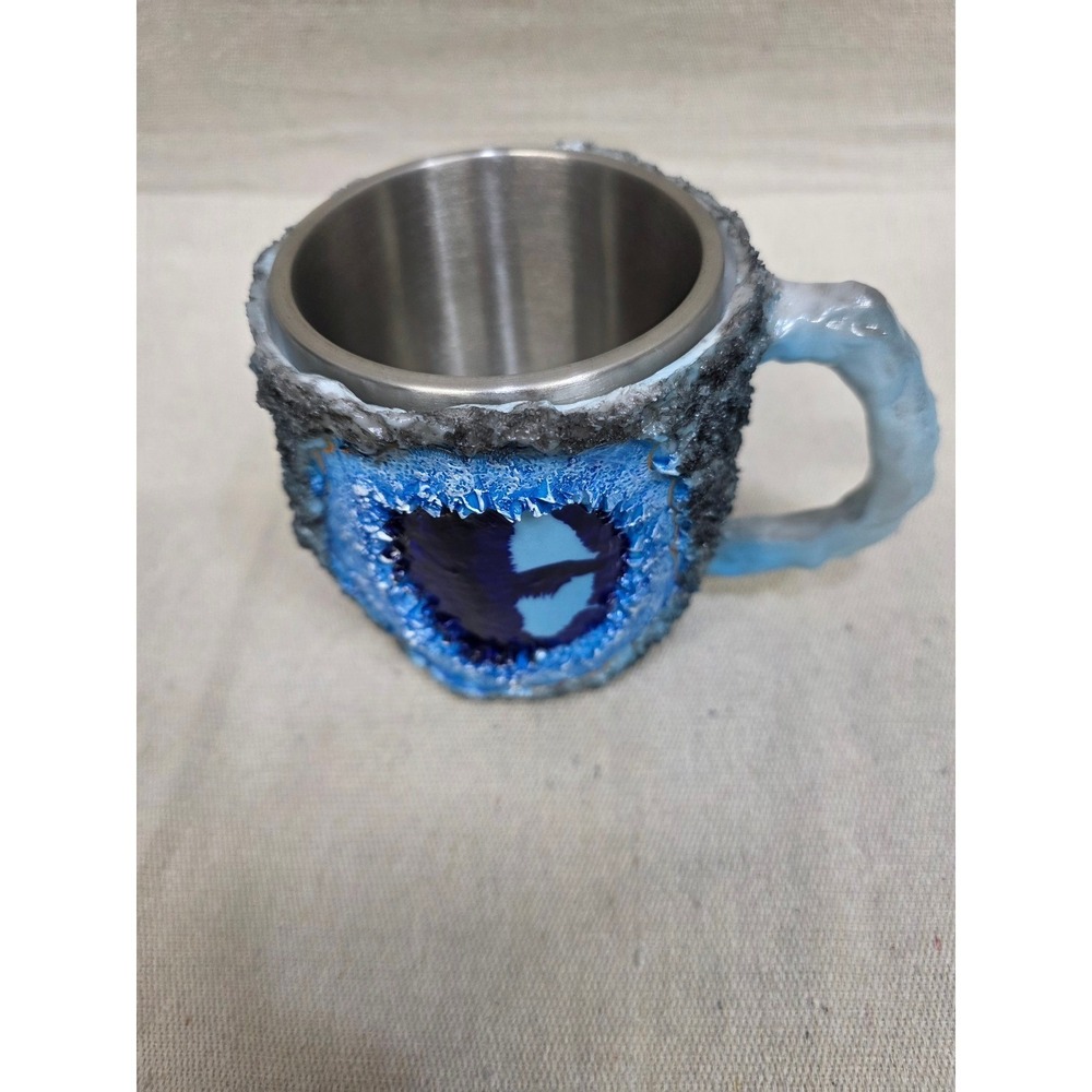 Handmade‎ Blue Dragon Eye Fantasy Mug Stainless Steel Liner Textured Artisan Cup
